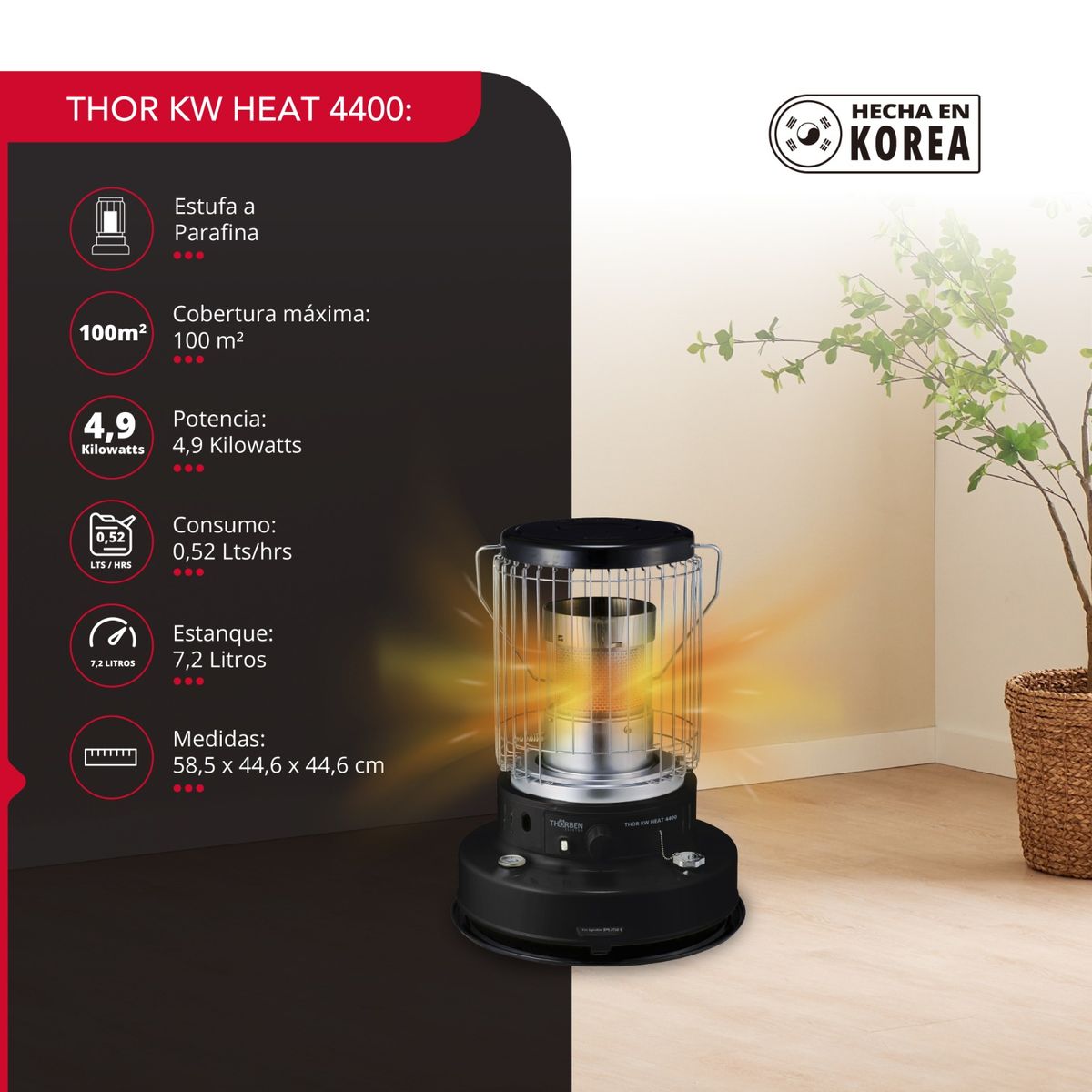 THORBEN - Estufa Parafina Mecha 7,2 Litros 4.9Kw Thor KW Heat 4400