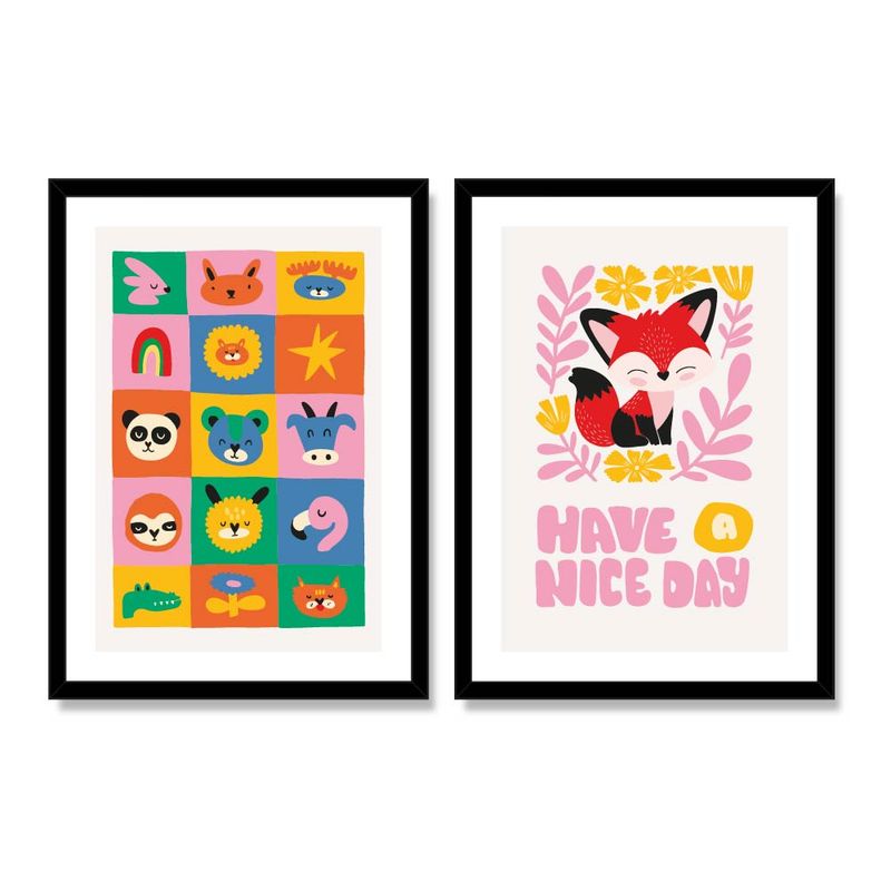 ALCUADRADO - Set Doble Cuadros, Dúo infantil 9 Zorro, Negro, 70x50 cm