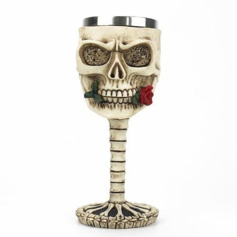 GENERICO - Copa Caliz 3d Calavera Rosa  Resina Acero - Rojo.
