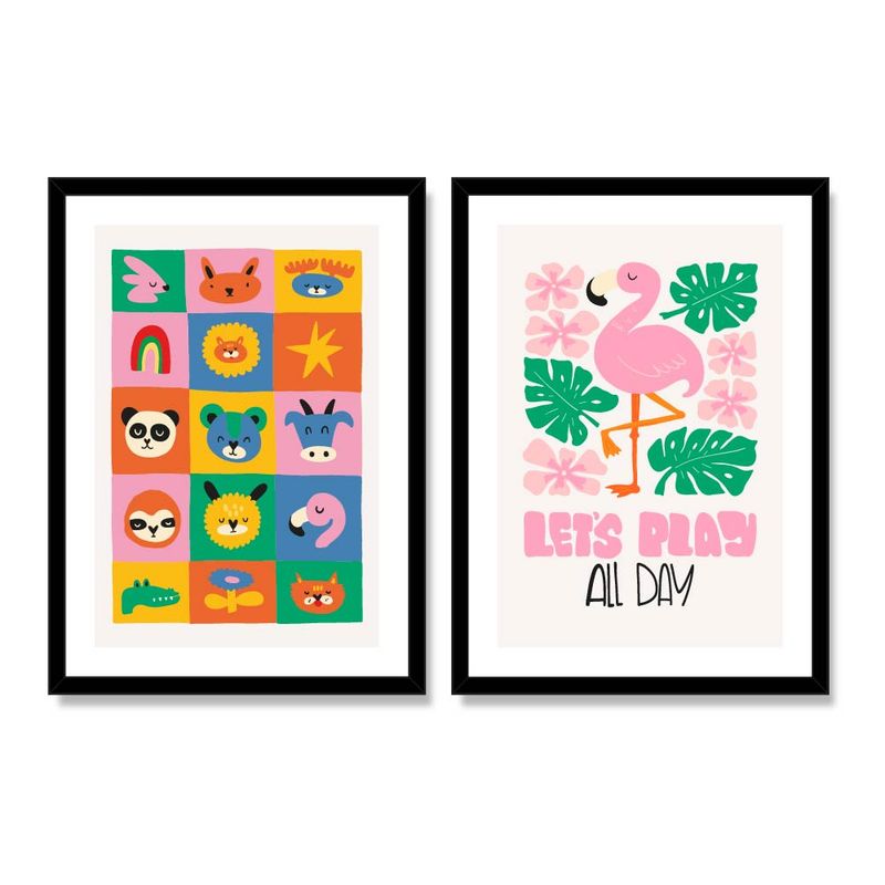 ALCUADRADO - Set Doble Cuadros, Dúo infantil 10 Flamenco Mayor, Negro, 70x50 cm