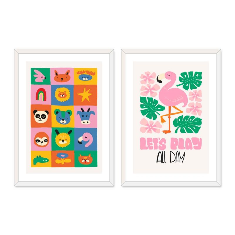 ALCUADRADO - Set Doble Cuadros, Dúo infantil 10 Flamenco Mayor, Blanco, 70x50 cm