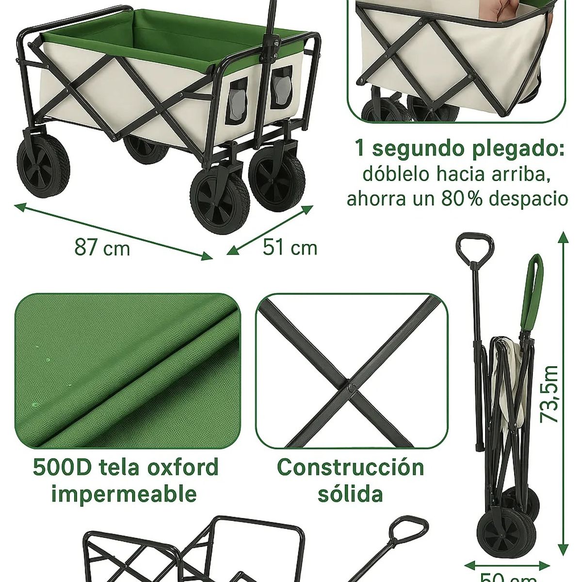 RAGNAR - Carro De Transporte Plegable Grande Portátil Multipropósito