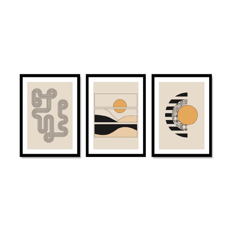 ALCUADRADO - Set Triple Cuadros Amanecer Abstracto Negro 50x40 cm