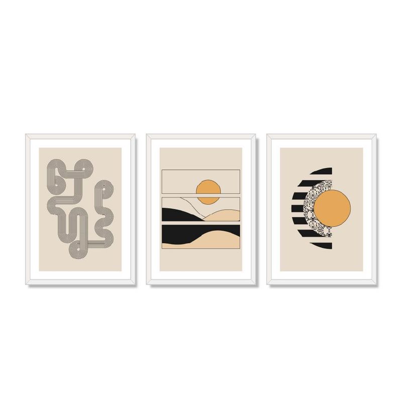 ALCUADRADO - Set Triple Cuadros Amanecer Abstracto Blanco 70x50 cm