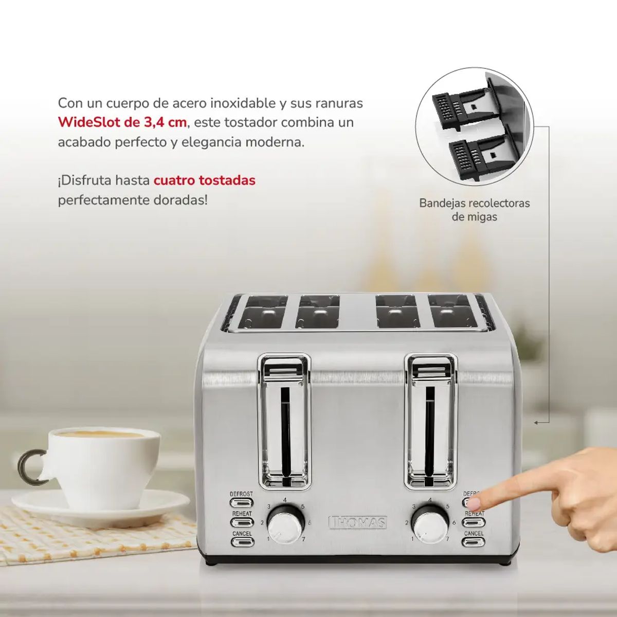 THOMAS - Tostador 4 rebanadas Acero Inox  Thomas TH-133i