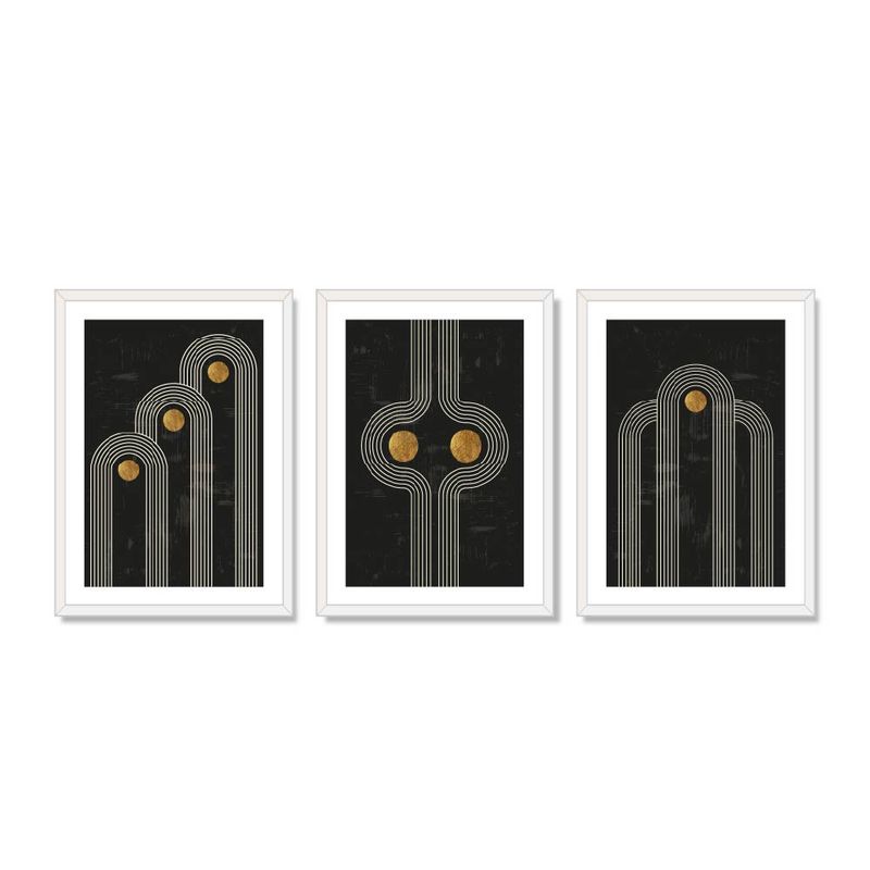 ALCUADRADO - Set Triple Cuadros Elegante figura Lunar Blanco 70x50 cm