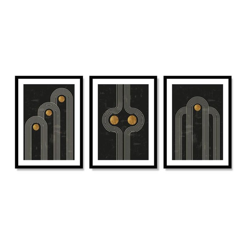 ALCUADRADO - Set Triple Cuadros Elegante figura Lunar Negro 70x50 cm