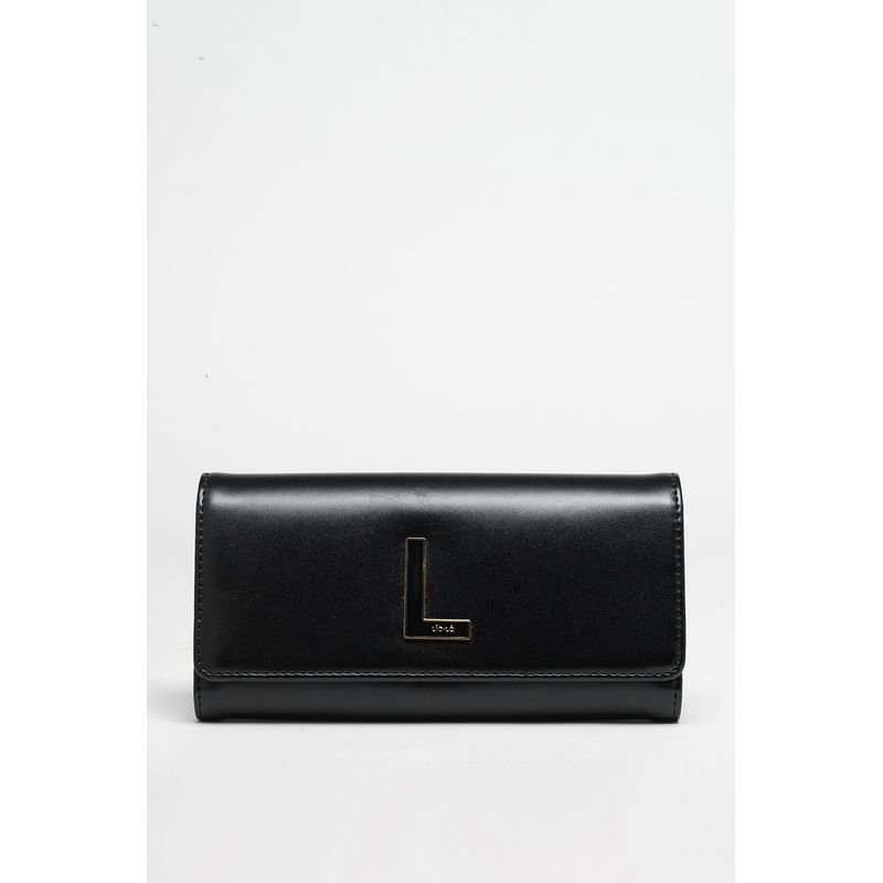LIOLA - Billetera Efecto Cuero Liso, Inicial L, Negro Liola