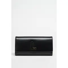 LIOLA - Billetera Efecto Cuero Liso Inicial L Negro
