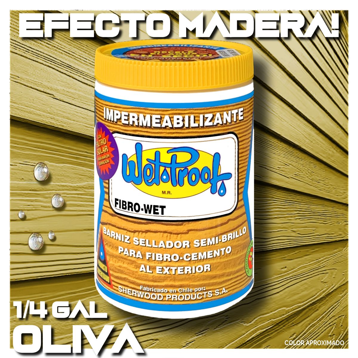 WETPROOF - BARNIZ IMPERMEABLE FIBROCEMENTO SIDING WET PROOF® FIBROWET OLIVA 1-4 G