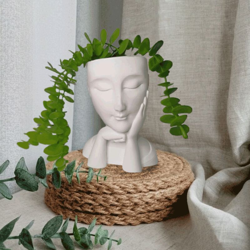 GENERICO - Macetero Diseño Mujer decorativo Plástico 15cm Blanco