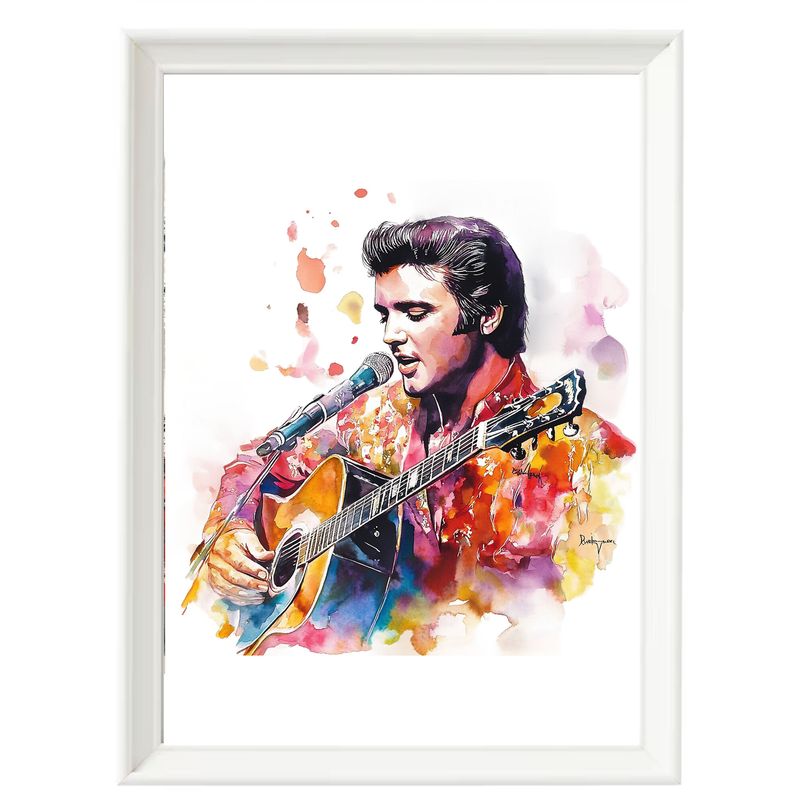 DECORACION CREATIVA - Set Cuadros Elvis Presley 1 Marco Blanco