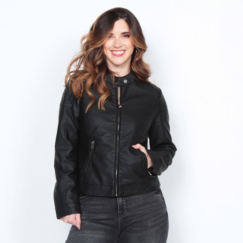 WADOS - CHAQUETA MANGA LARGA CUERO ECOLOGICO CUELLO MAO Y CIERRES