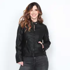 WADOS - CHAQUETA MANGA LARGA CUERO ECOLOGICO CUELLO MAO Y CIERRES