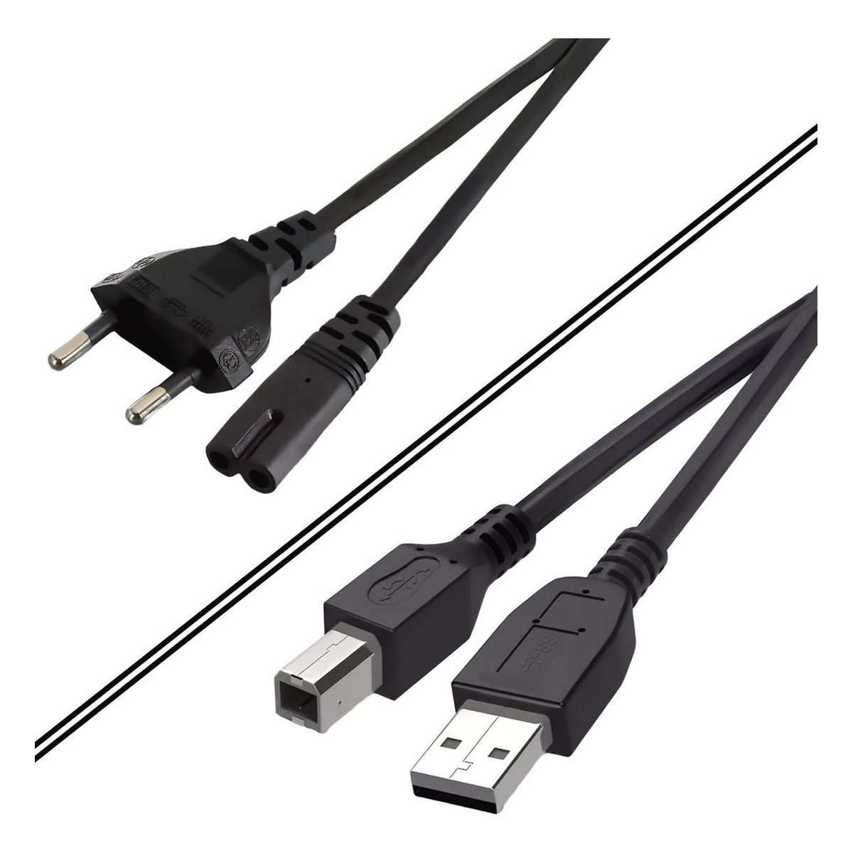 GEN - Set Cable Poder Tipo 8 Y Usb Impresora Para Hp Canon Epson - Negro