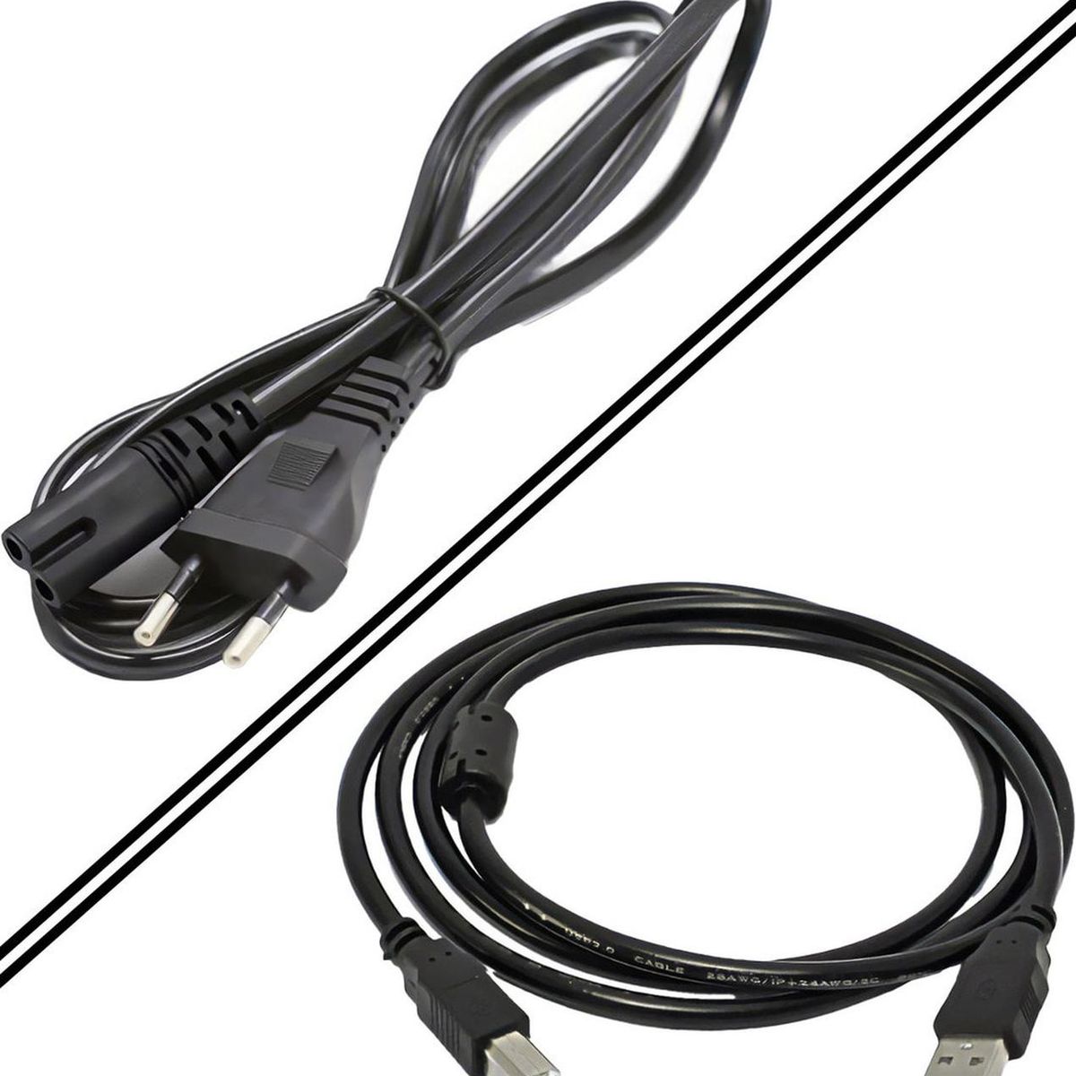 GEN - Set Cable Poder Tipo 8 Y Usb Impresora Para Hp Canon Epson - Negro