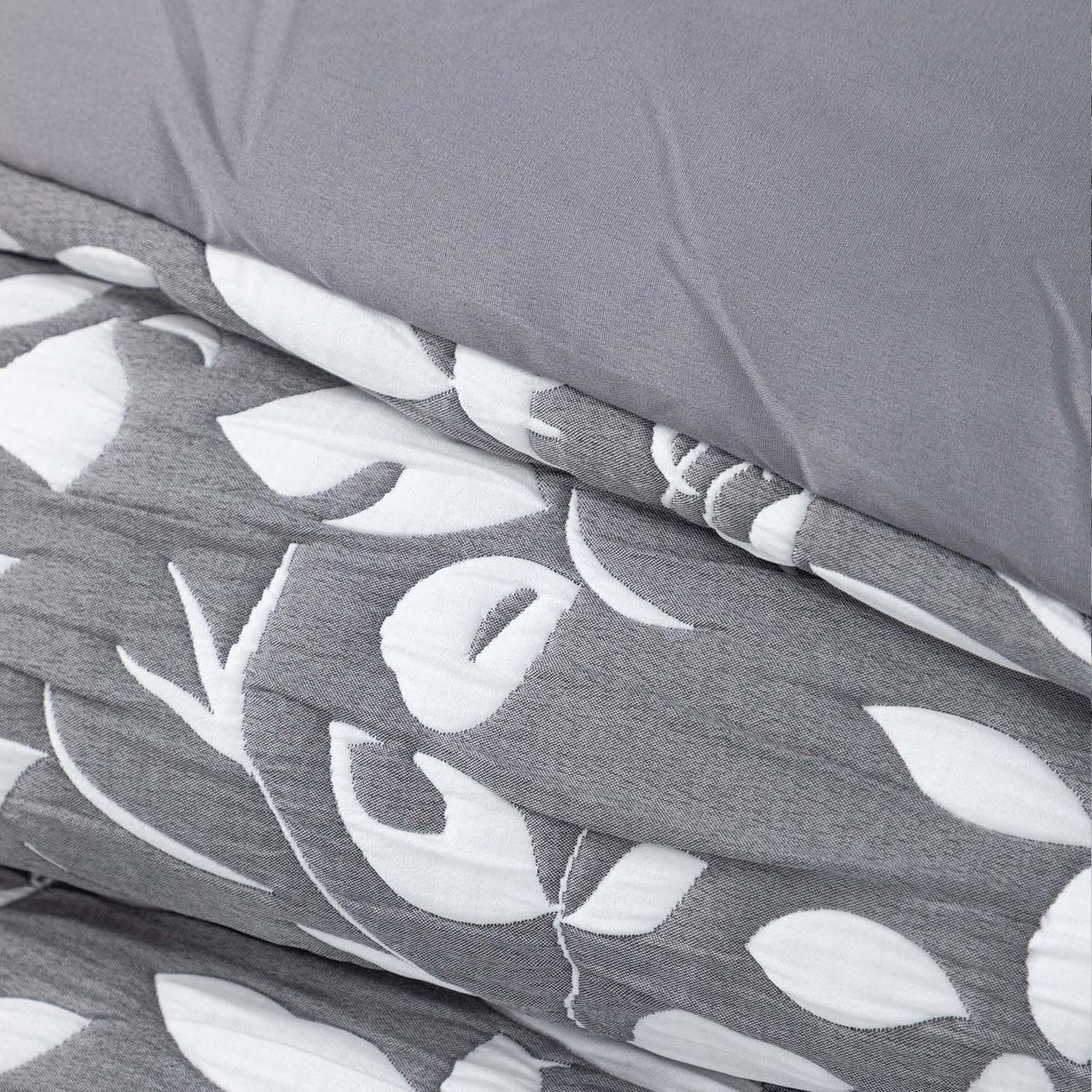 HEBRA - Cobertor Jacquard 1.5P Hojas Gris