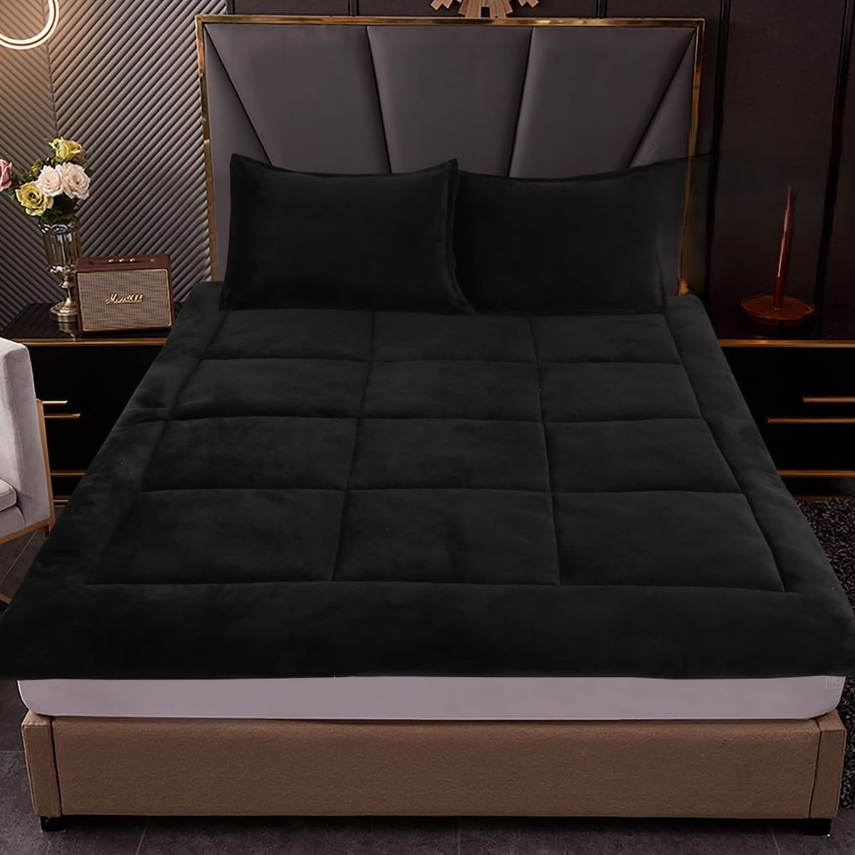 GENERICO - CUBRE COLCHON TIPO TOPPER GRUESO ACOLCHADO REVERSIBLE 2P