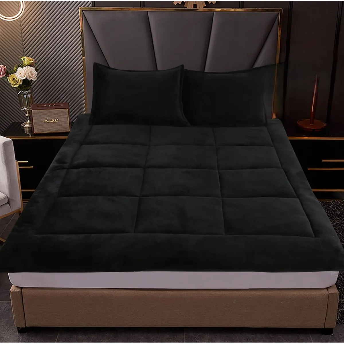 GENERICO - CUBRE COLCHON TIPO TOPPER GRUESO ACOLCHADO REVERSIBLE 2P