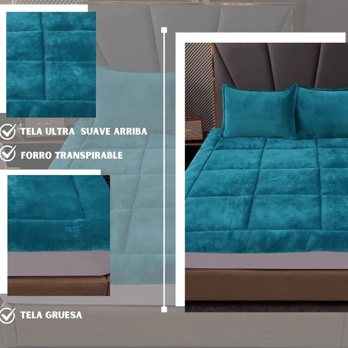 GENERICO - CUBRE COLCHON TIPO TOPPER GRUESO ACOLCHADO REVERSIBLE 2P