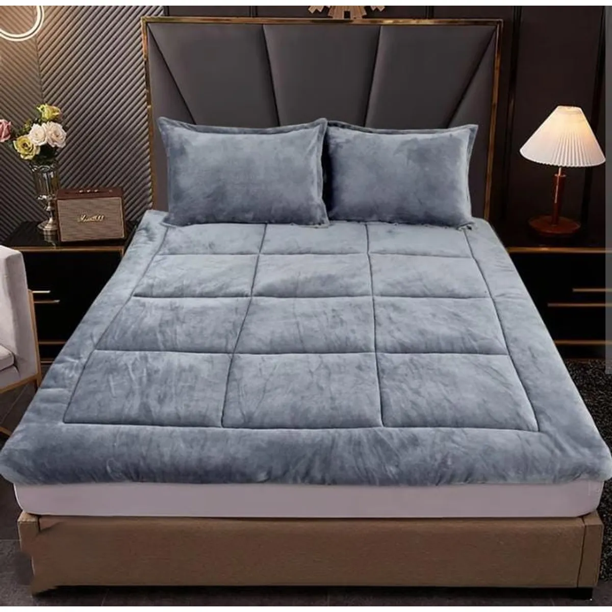 GENERICO - CUBRE COLCHON TIPO TOPPER GRUESO ACOLCHADO REVERSIBLE 2P