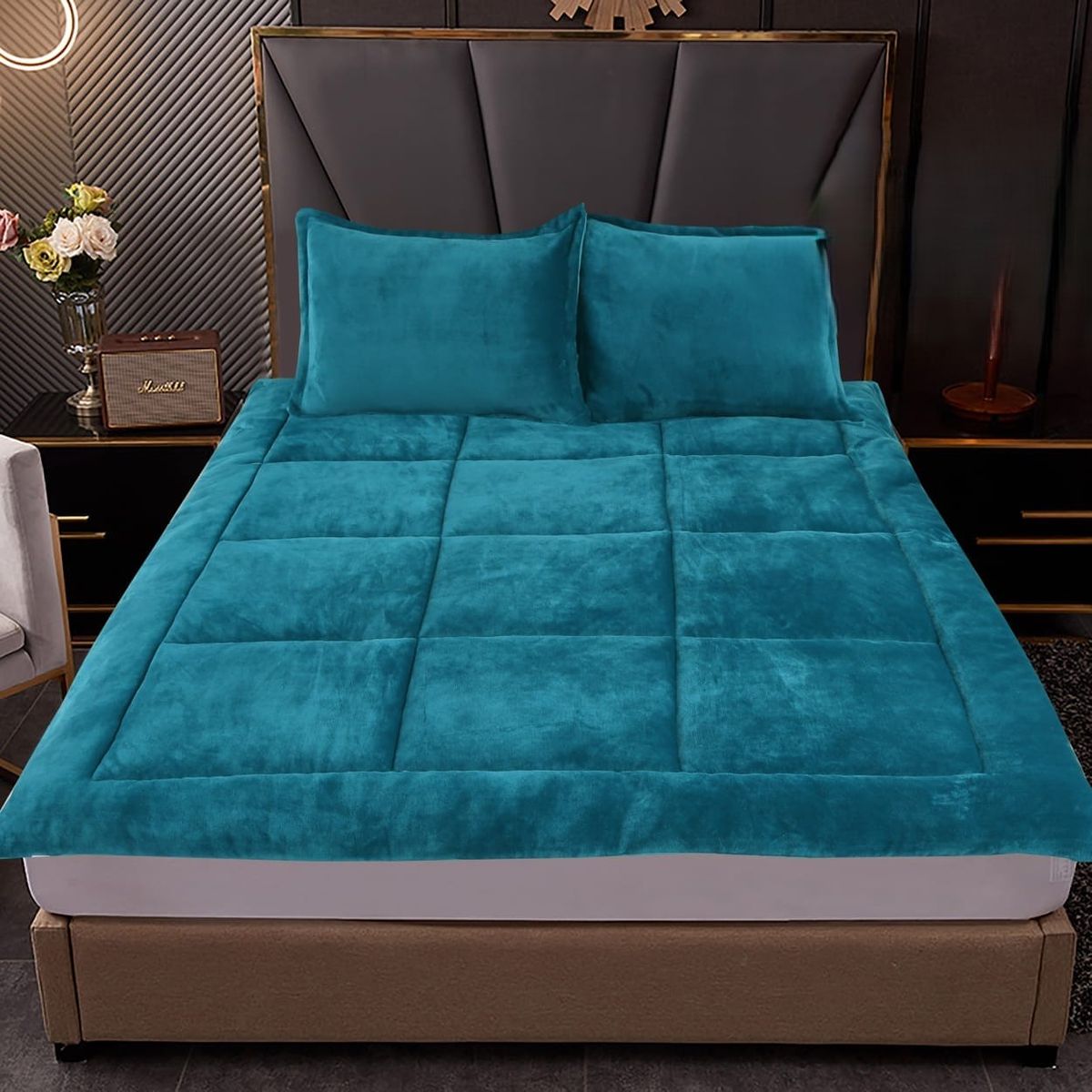 GENERICO - CUBRE COLCHON TIPO TOPPER GRUESO ACOLCHADO REVERSIBLE 2P