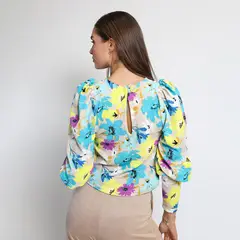 NATALIA SEGUEL - Polera Abril Flores Amarillas Celeste