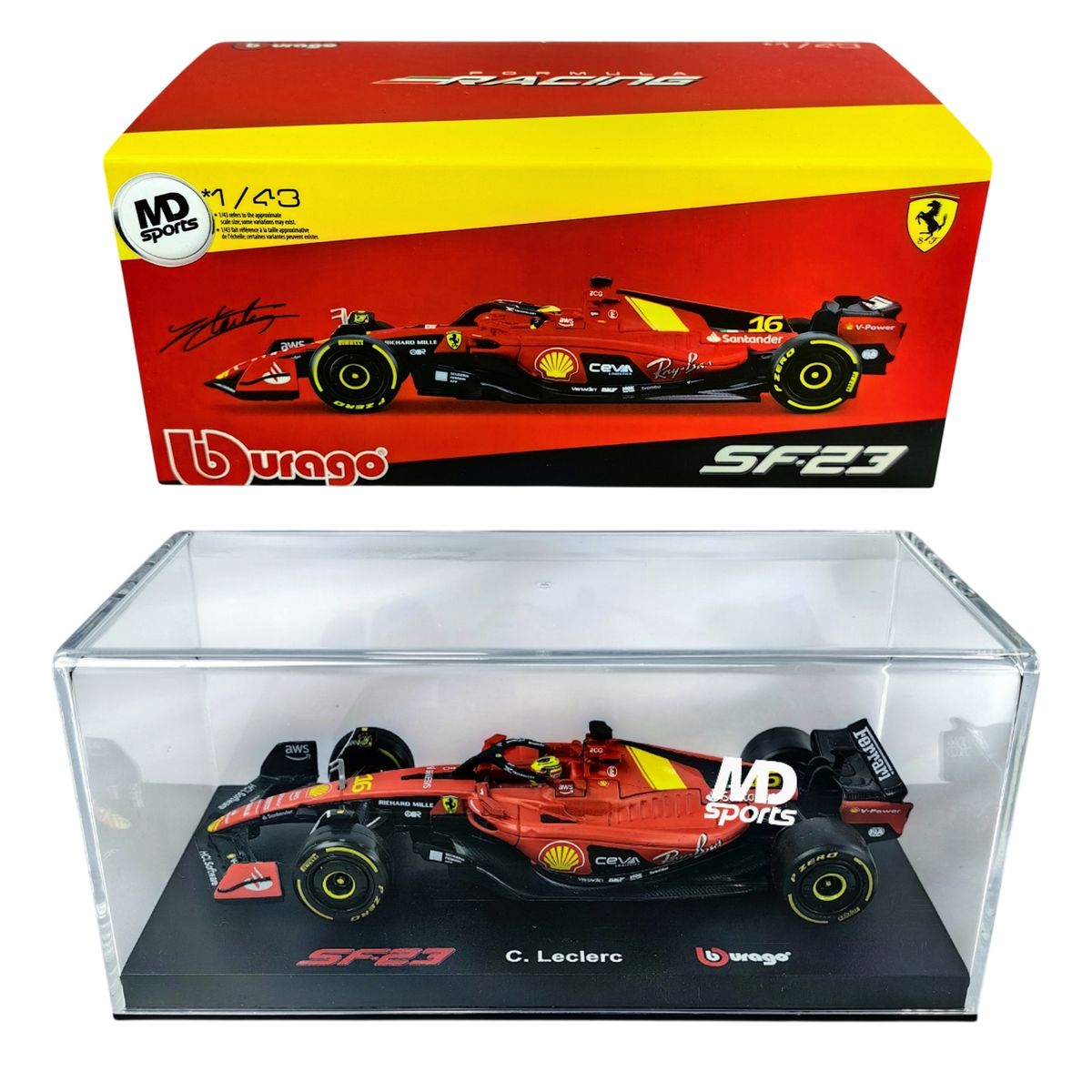 BBURAGO - Auto F1 Ferrari Sf-23 Monza 2023 Ch.Leclerc Caja Acrili 1:43