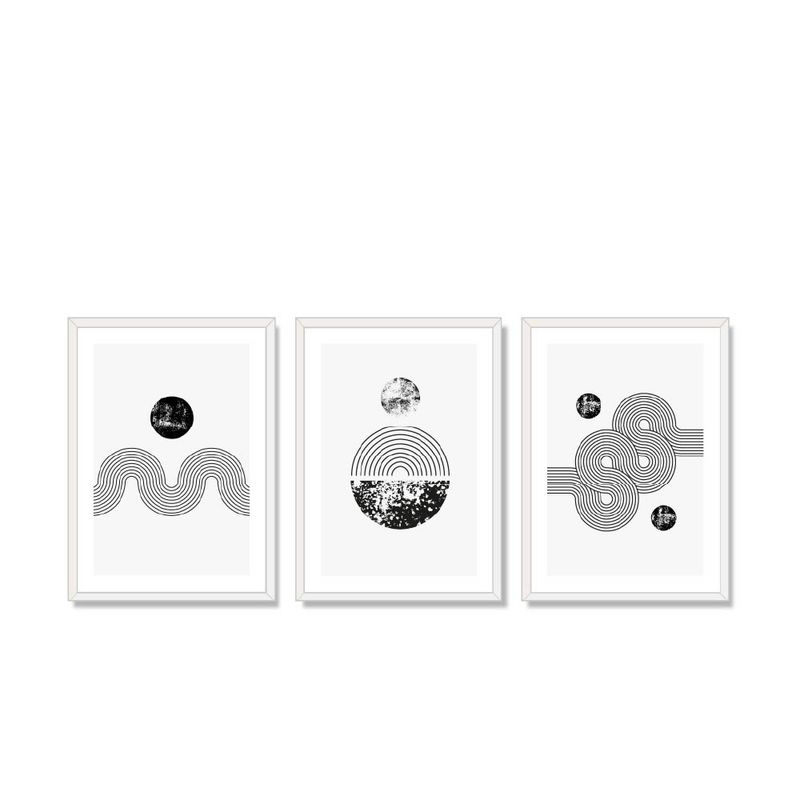ALCUADRADO - Set Triple Cuadros Energía Lunar BYN Blanco 70x50 cm