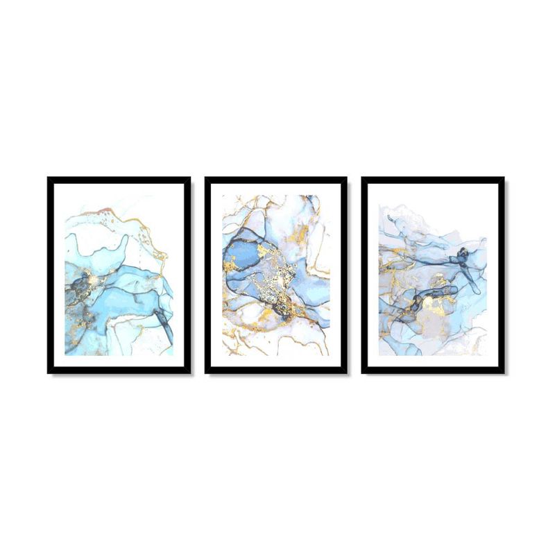 ALCUADRADO - Set Triple Cuadros Mármol elegante vectorial Negro 70x50 cm
