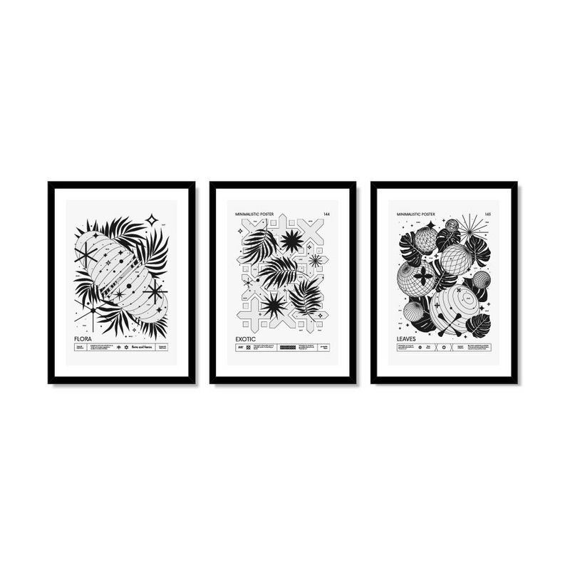 ALCUADRADO - Set Triple Cuadros Minimal Black Negro 50x40 cm