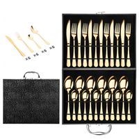 Set Cuchillería 24Piezas Cubiertos Acero Inoxidable Con Maletin Dorado
