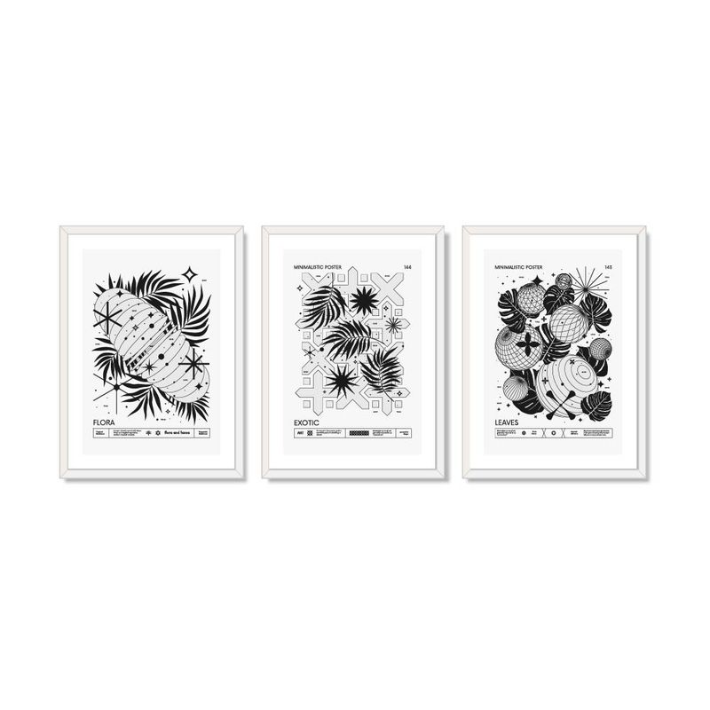 ALCUADRADO - Set Triple Cuadros Minimal Black Blanco 50x40 cm
