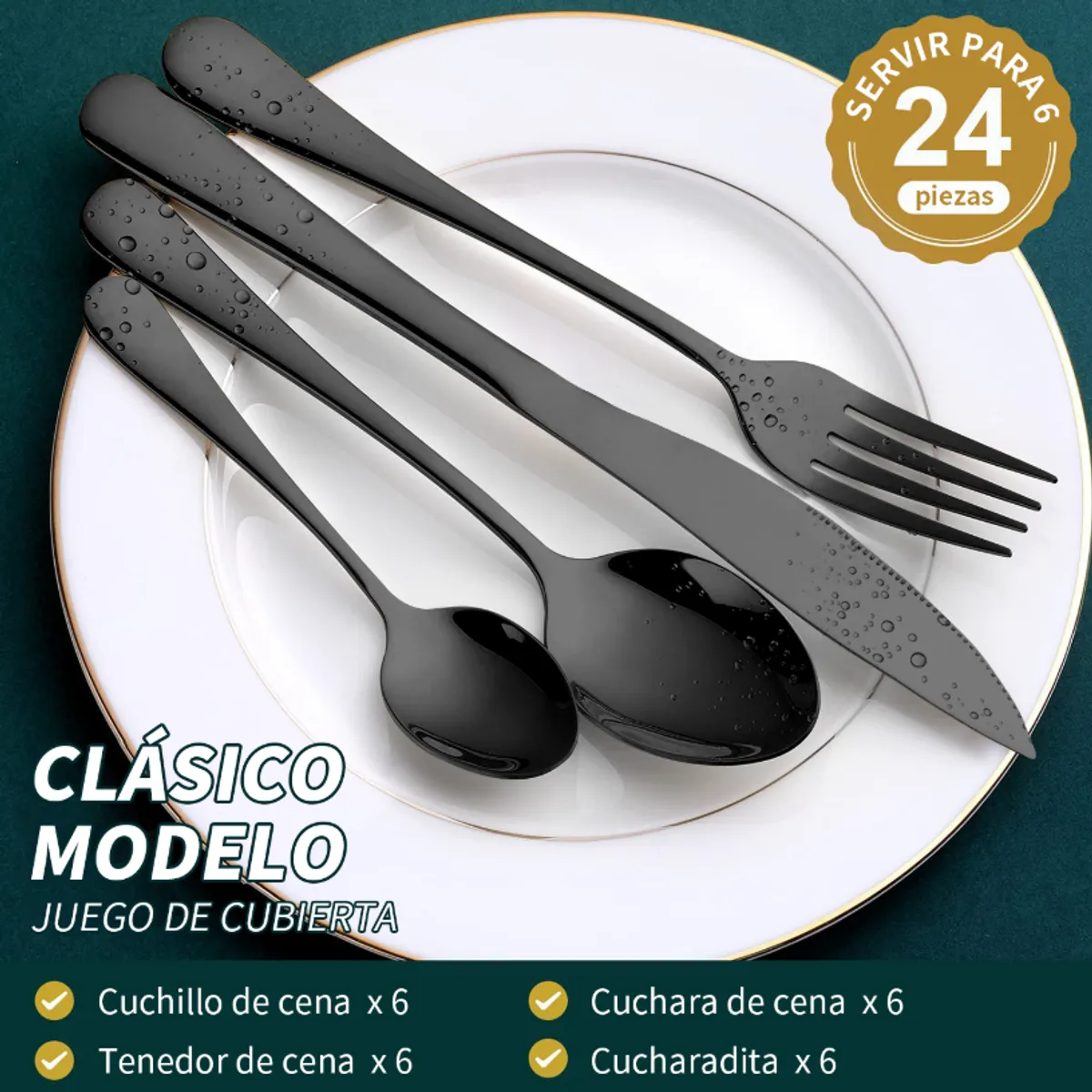 CHEFCHOICE - Set Cuchillería 24Piezas Cubiertos Acero Inoxidable Con Maletin Negro