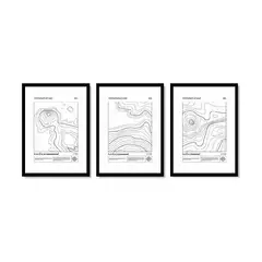 ALCUADRADO - Set Triple Cuadros Topographic Map Negro 50x40 cm