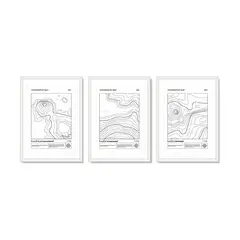 ALCUADRADO - Set Triple Cuadros Topographic Map Blanco 50x40 cm