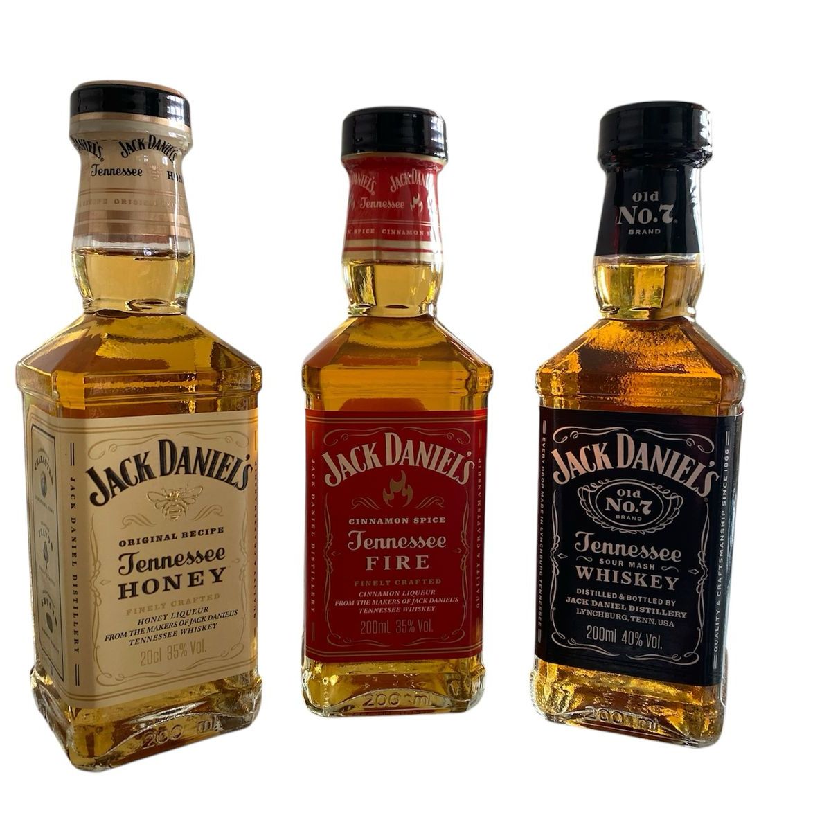JACK DANIELS - 3 Whisky Jack Daniel's 200 ml  N°7 + Honey + Fire(Canela)