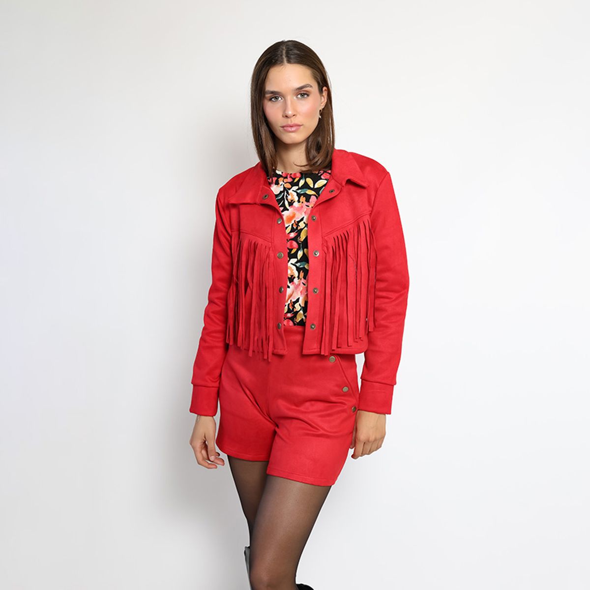 NATALIA SEGUEL - Chaqueta Corta Flecos Rojo Natalia Seguel