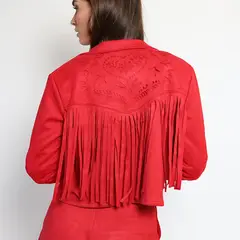 NATALIA SEGUEL - Chaqueta Corta Flecos Rojo