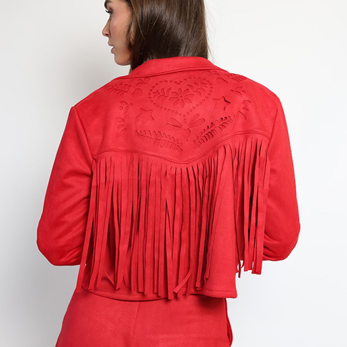 NATALIA SEGUEL - Chaqueta Corta Flecos Rojo Natalia Seguel