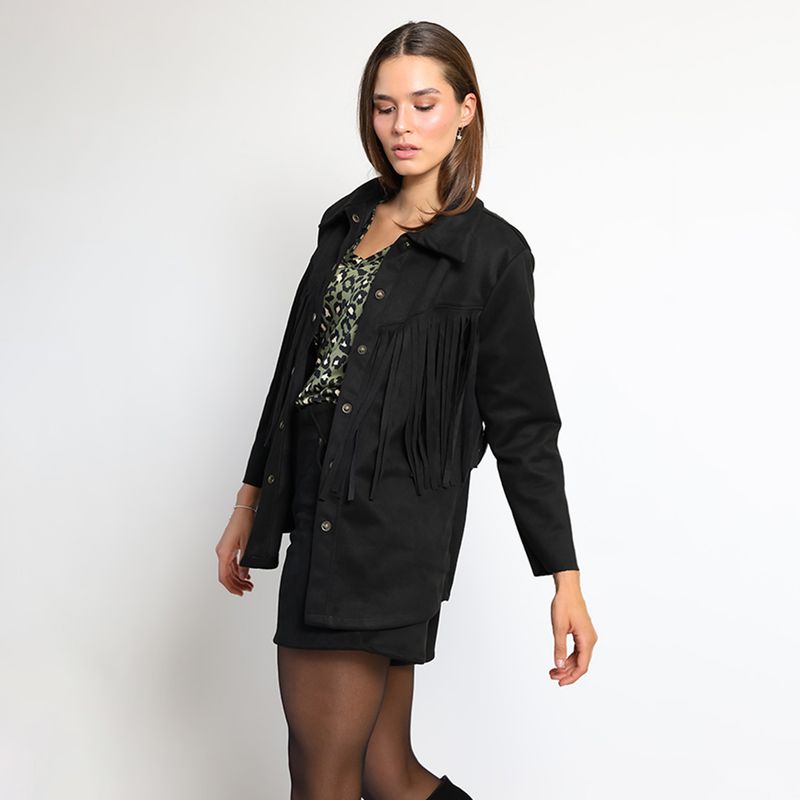 NATALIA SEGUEL - Chaqueta Flecos Negro Natalia Seguel