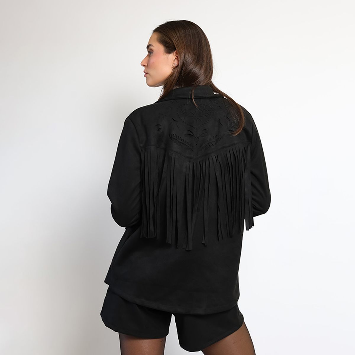 NATALIA SEGUEL - Chaqueta Flecos Negro Natalia Seguel