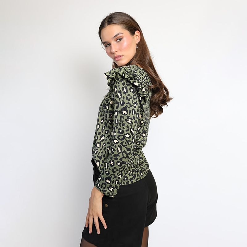NATALIA SEGUEL - Polera Tami Animal Print Verde Musgo Natalia Seguel