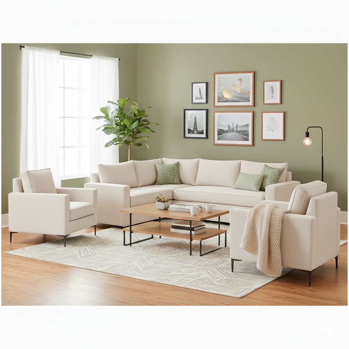 SITIAL HOME - Living 311 Matilda blanco hueso Seccional + 2 Poltronas con Resortes