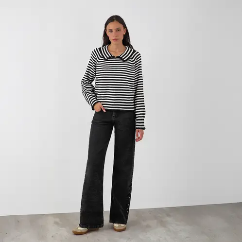 RAINDOOR - Sweater Polo Rayas Negro Mujer