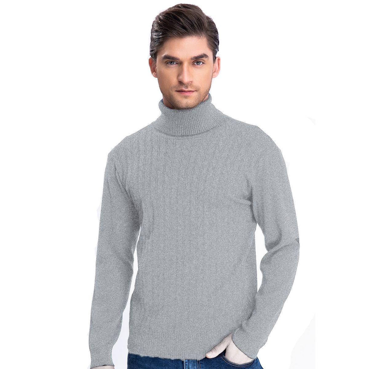 HERIEL - Sweater Chaleco Térmico Mezcla Lana Trenzado Hombre Cuello Alto