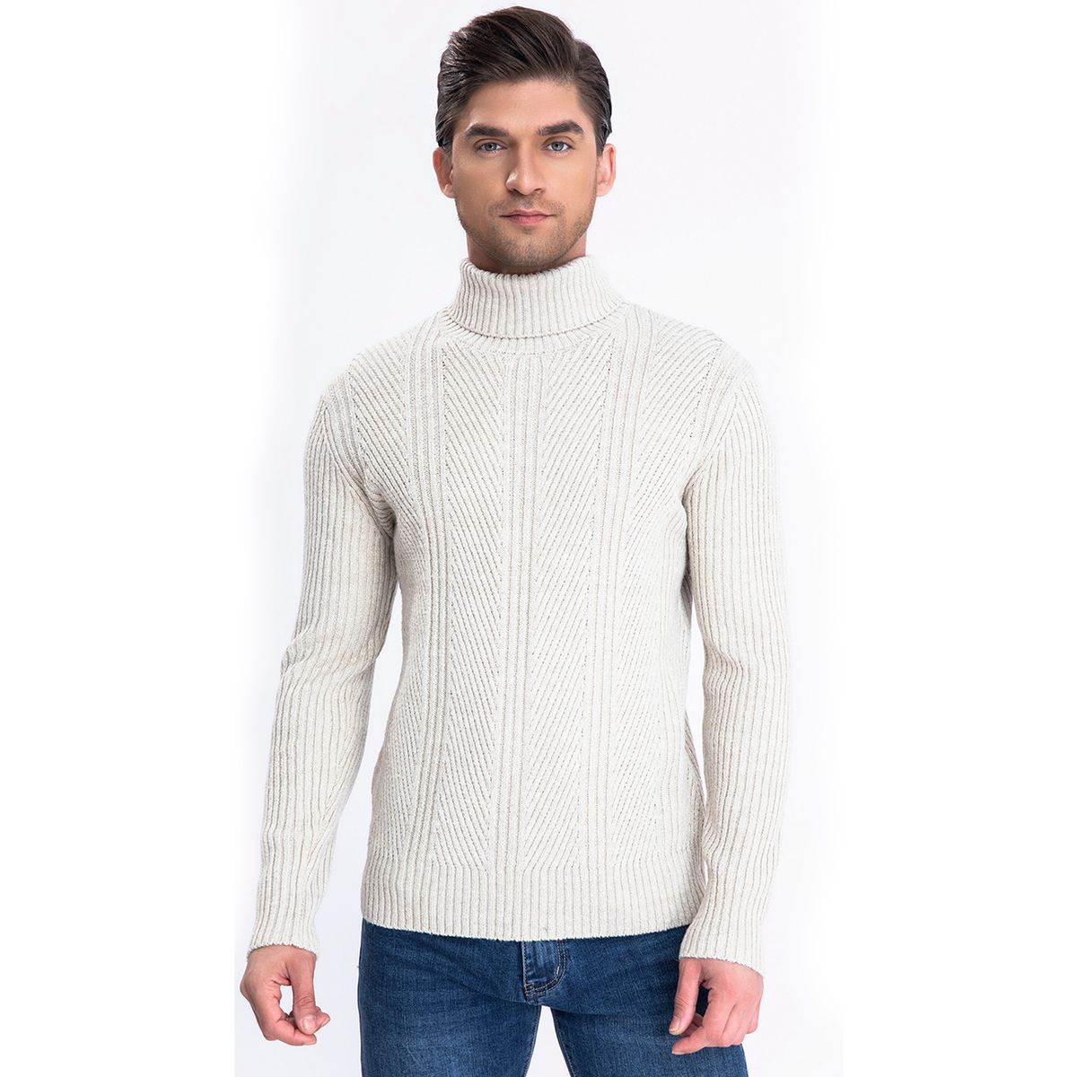 HERIEL - Sweater Chaleco Térmico Mezcla Lana Trenzado Hombre Cuello Alto