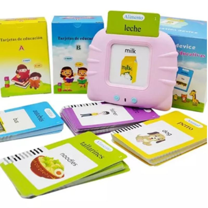 GENERICO - Máquina Didáctica Con 112 Tarjetas Español-inglés Para Niños rosado