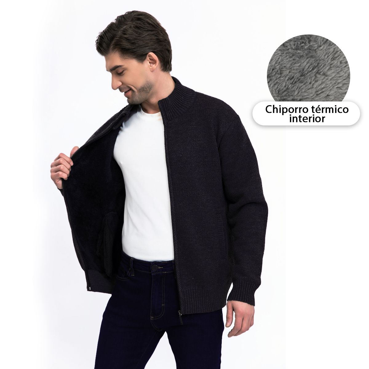 HERIEL - Sweater Chaleco Térmico Forrado Chiporro Mezcla Lana Hombre Cierre