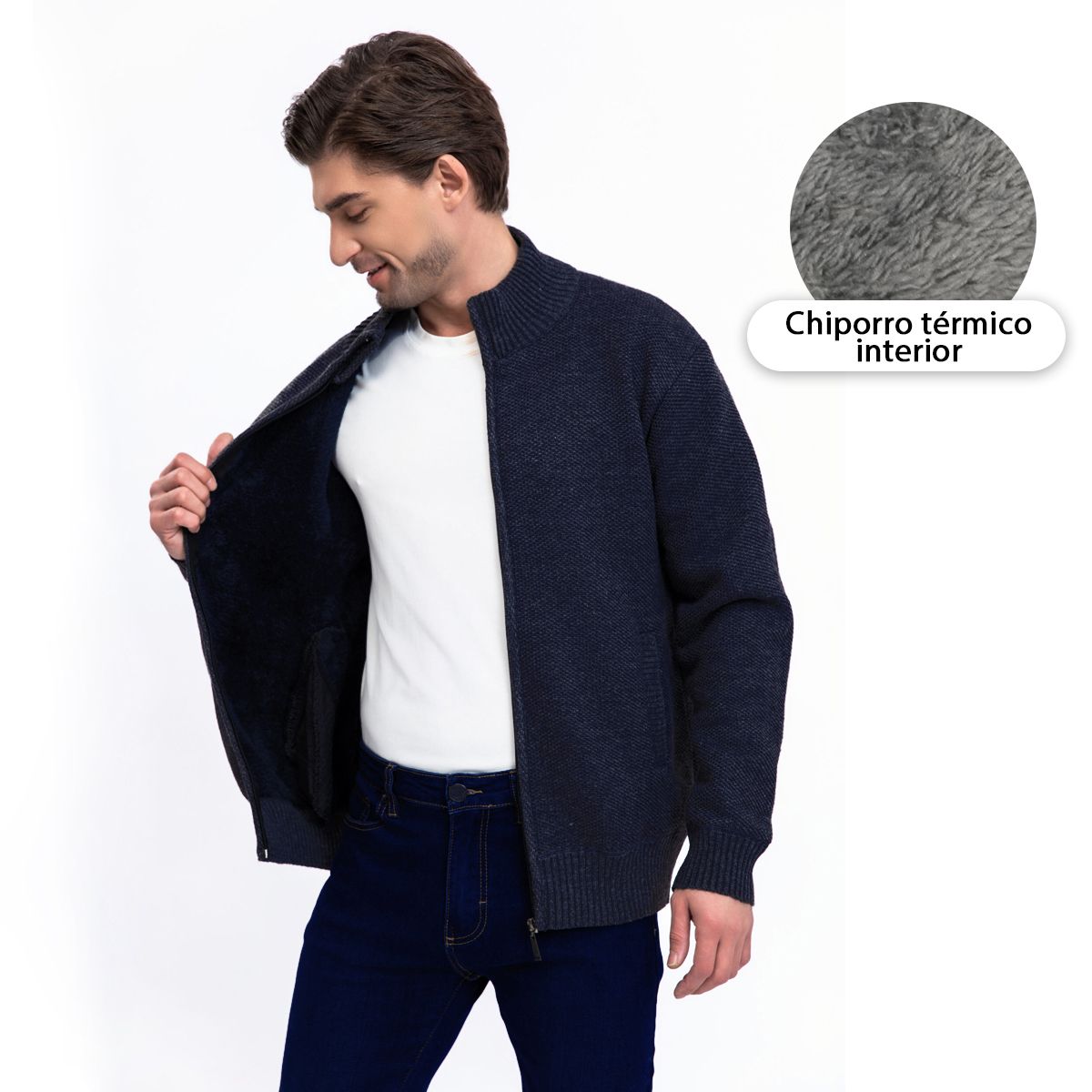 HERIEL - Sweater Chaleco Térmico Forrado Chiporro Mezcla Lana Hombre Cierre